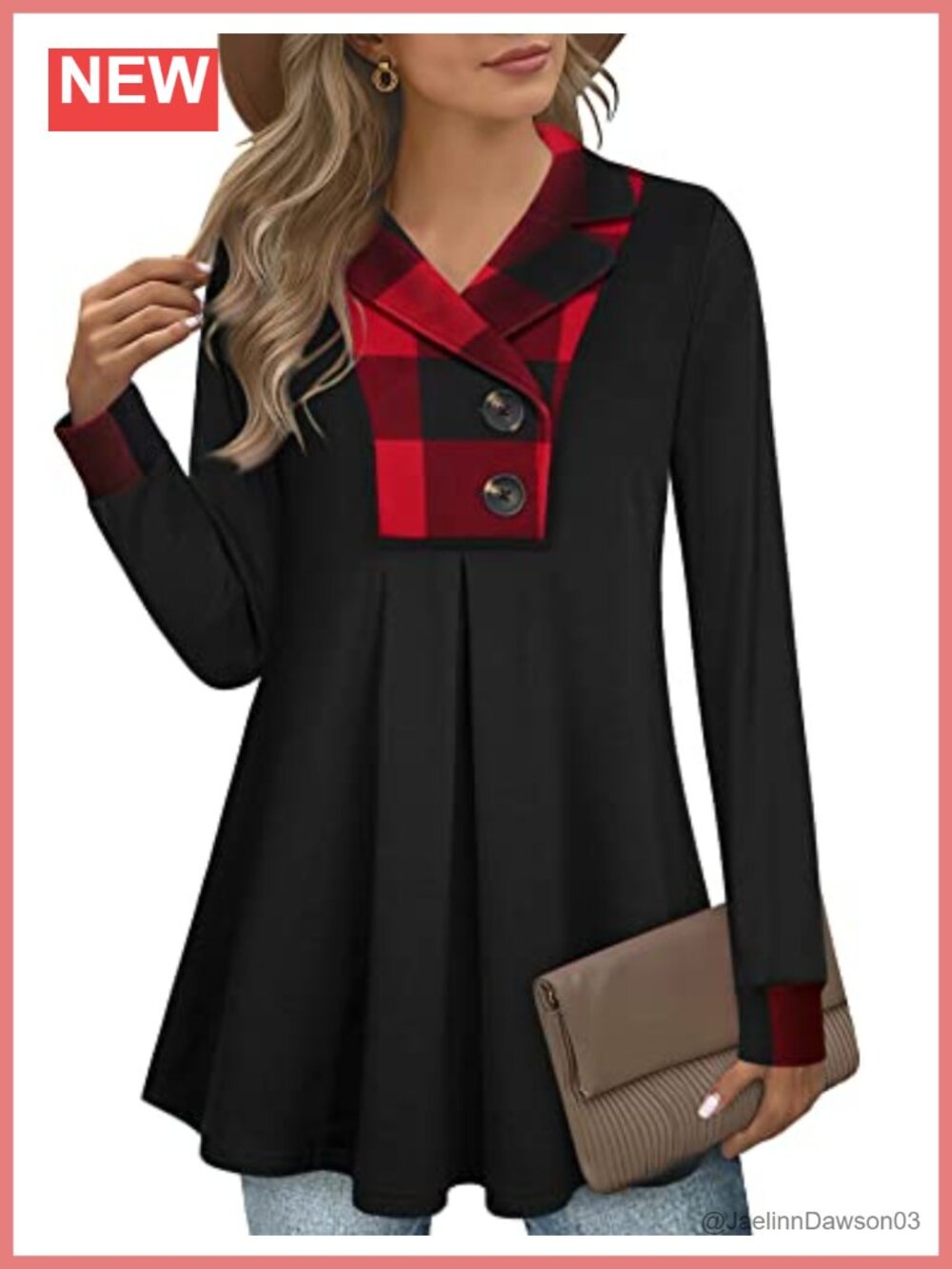 Women's Swing Tunic Notch Collar Button Sweatshirt Long Sleeve Pullover Top